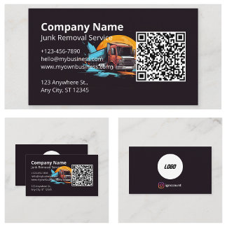 Modern Logo Junk Removal QR Code Business Card