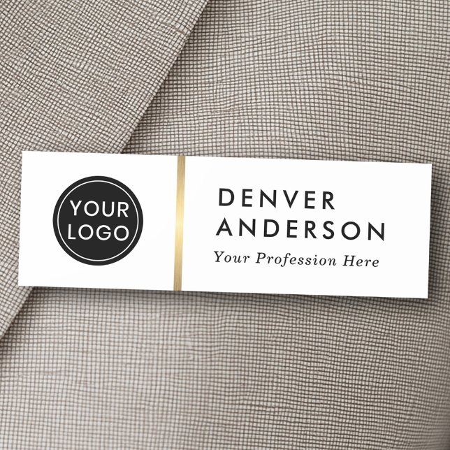 Modern logo, name  and title classy white tag (Modern logo, name and title classy white name tag)