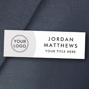 Modern logo, name and title light grey and white tag