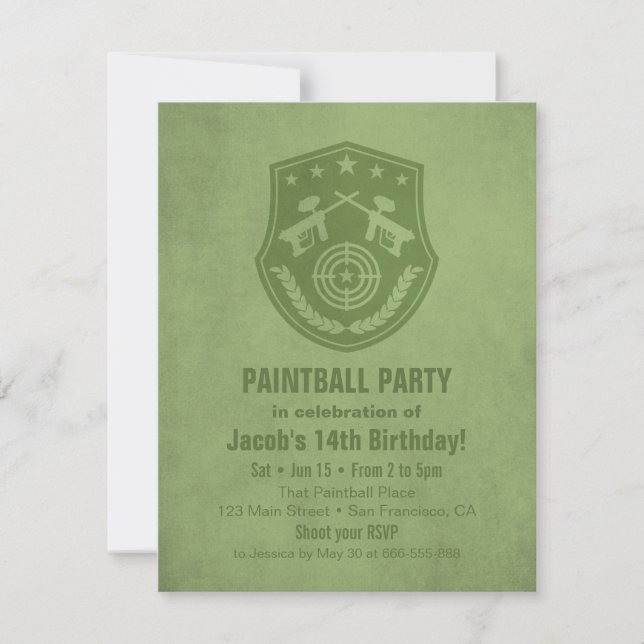 Modern Logo Paintball Birthday Party Invitations (Front)