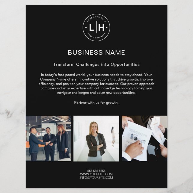 Modern Logo Photo Corporate Black Business Flyer (Front)