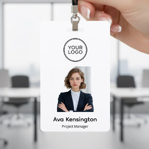 Modern Logo & Photo   Custom Employee Name ID Badge