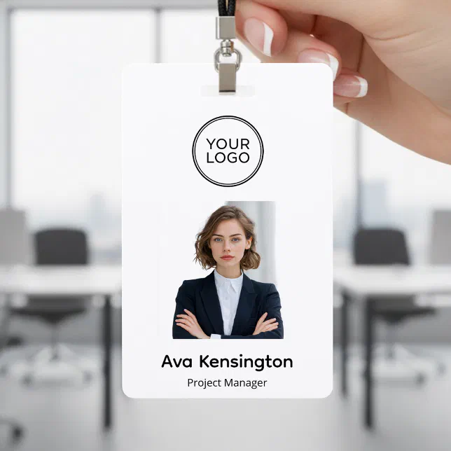 Modern Logo & Photo | Custom Employee Name ID Badge | Zazzle