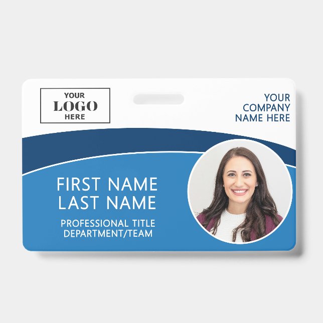 Modern Logo Photo ID Barcode Employee Name Badge (Front)