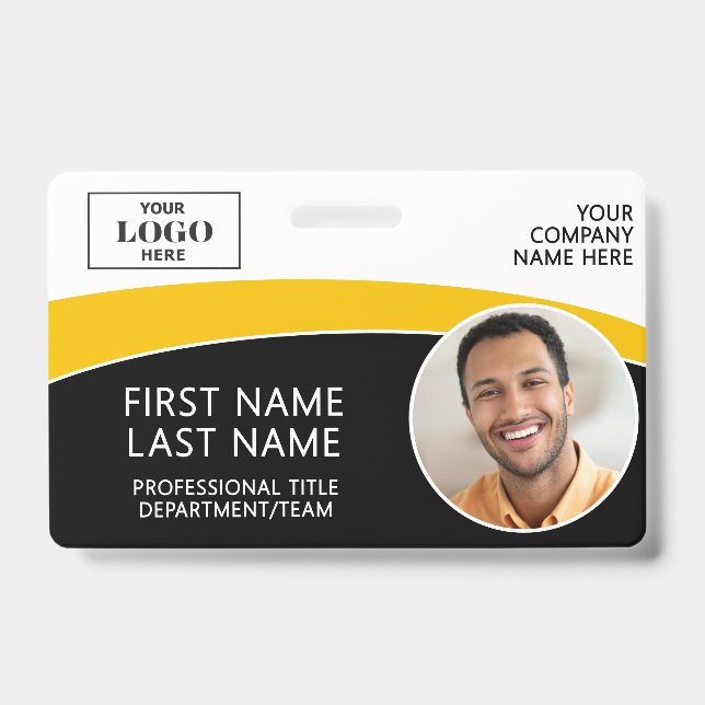Modern Logo Photo ID Barcode Employee Name Badge (Front)