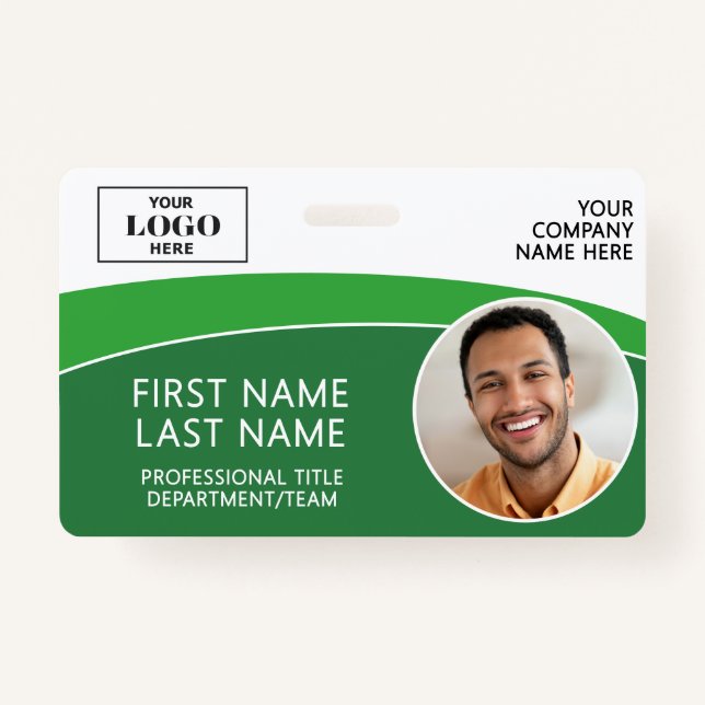 Modern Logo Photo ID Barcode Employee Name Badge ID Badge (Front)
