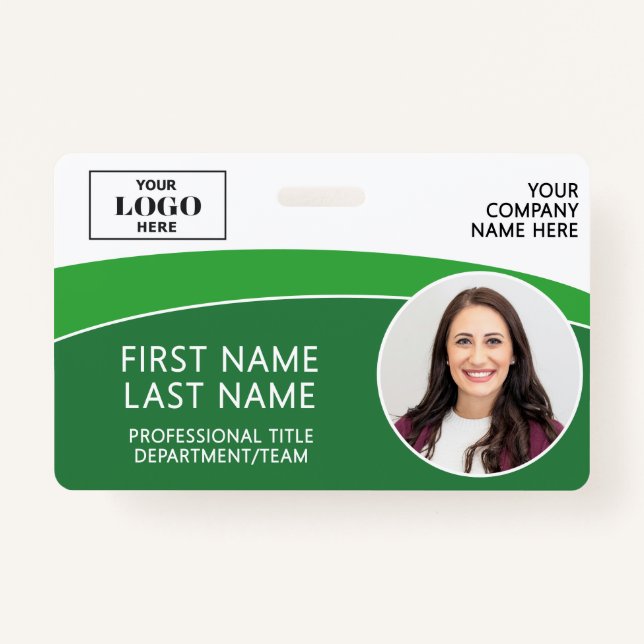 Modern Logo Photo ID Barcode Employee Name ID Badge (Front)