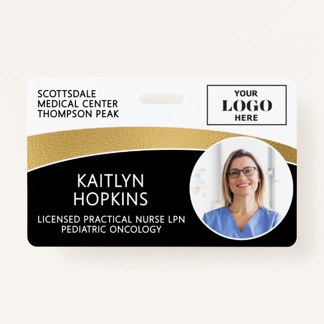 Modern Logo Photo ID Barcode Employee Name ID Badge (Front)