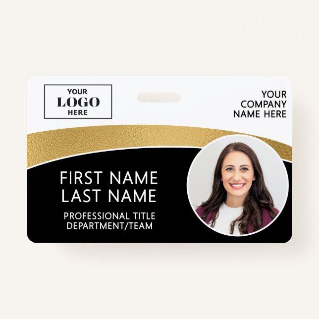 Modern Logo Photo ID Barcode Employee Name ID Badge (Front)