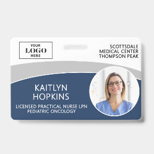 Modern Logo Photo ID Barcode Nurse Name Badge