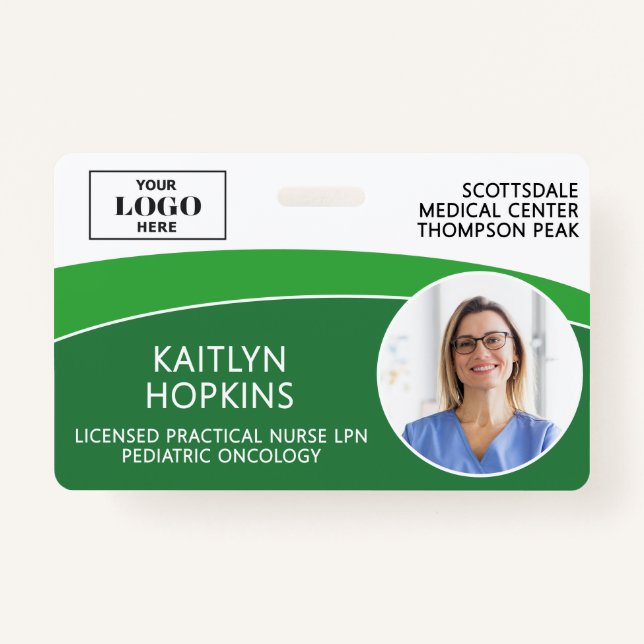Modern Logo Photo ID Barcode Nurse Name ID Badge (Front)