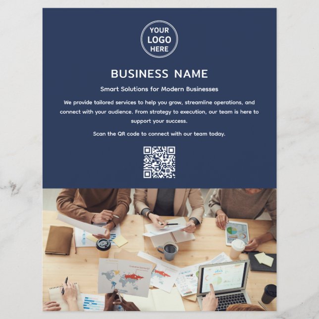Modern Logo Photo Professional Navy Blue Business Flyer (Front)