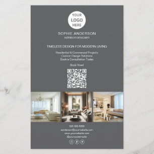 Modern Logo Photo QR Gray Professional Business Flyer