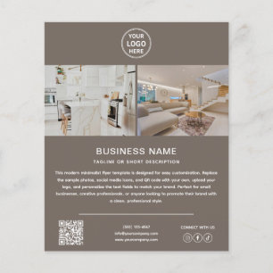 Modern Logo Photo QR Taupe Marketing Business Flyer