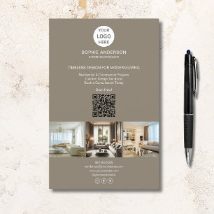 Modern Logo Photo QR Taupe Professional Business Flyer