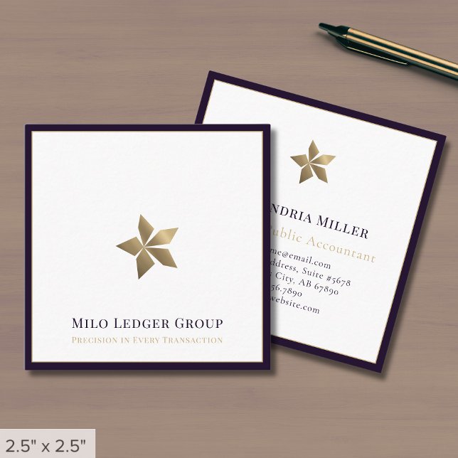 Modern Logo Purple Border Square Business Card (Creator Uploaded)