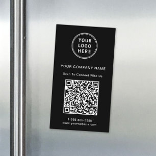 Modern Logo QR Code Black Magnetic Business Card