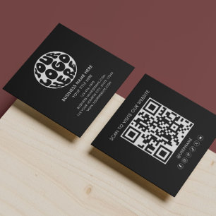 Modern Logo QR Code Custom Logo Black & White Square Business Card