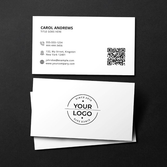 Modern Logo & QR Code Plain White Business Card (Creator Uploaded)