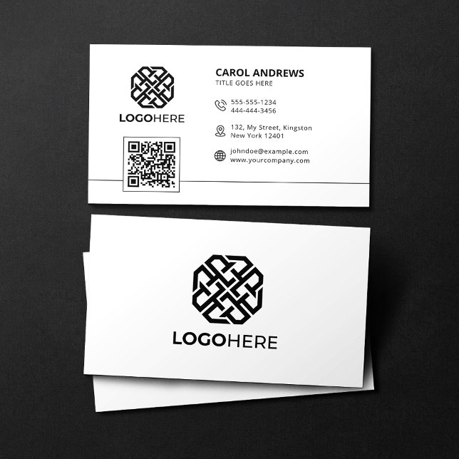 Modern Logo QR Code Plain White Generic  Business Card (Creator Uploaded)
