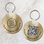 Modern Logo QR Code Promotional Gold Key Ring<br><div class="desc">Simple modern promotional keychain for your business or organisation with a brushed gold faux metallic background. Add your logo and QR code and a line of custom text on each side,  such as your company name,  slogan,  thank you,  etc.</div>