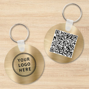 Modern Logo QR Code Promotional Gold Keychain