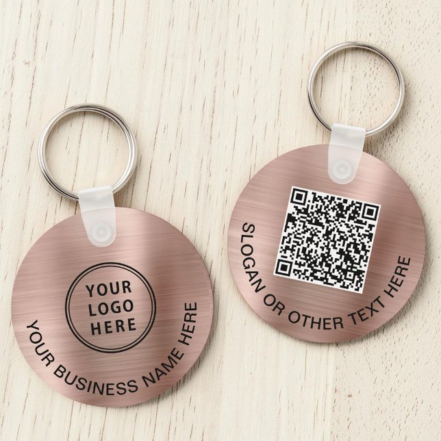 Modern Logo QR Code Promotional Rose Gold Key Ring (Business Logo QR Code Promotional Rose Gold Keychain)