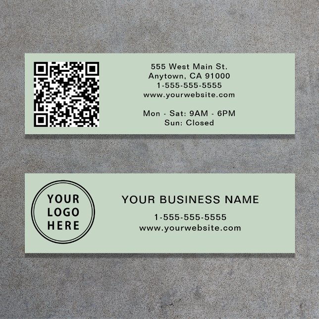 Modern Logo QR Code Sage Green Mini Business Card (Creator Uploaded)