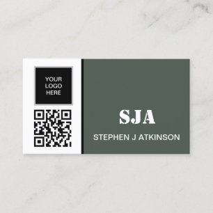 Modern Logo QR Code Sage Green Professional Business Card