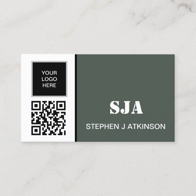 Modern Logo QR Code Sage Green Professional  Business Card (Front)