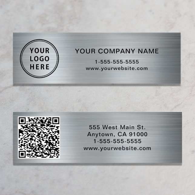 Modern Logo QR Code Silver Mini Business Card (Creator Uploaded)