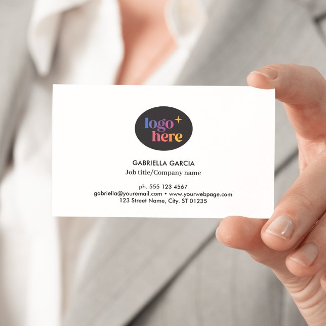 Modern Logo QR Code White Business Card (Front side of card shown in 3.5 x 2.0 inch, add your QR Code on the backside.)