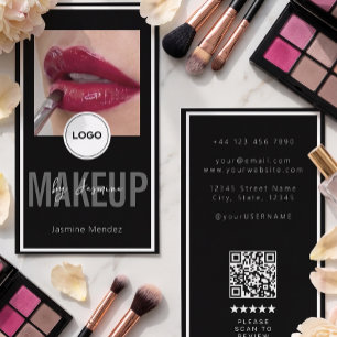Modern Logo QR Review Black White Makeup Artist Bu Business Card