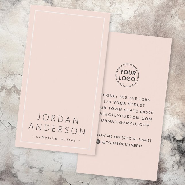 Modern logo social media blush pink business cards (Modern logo social media blush pink business cards)