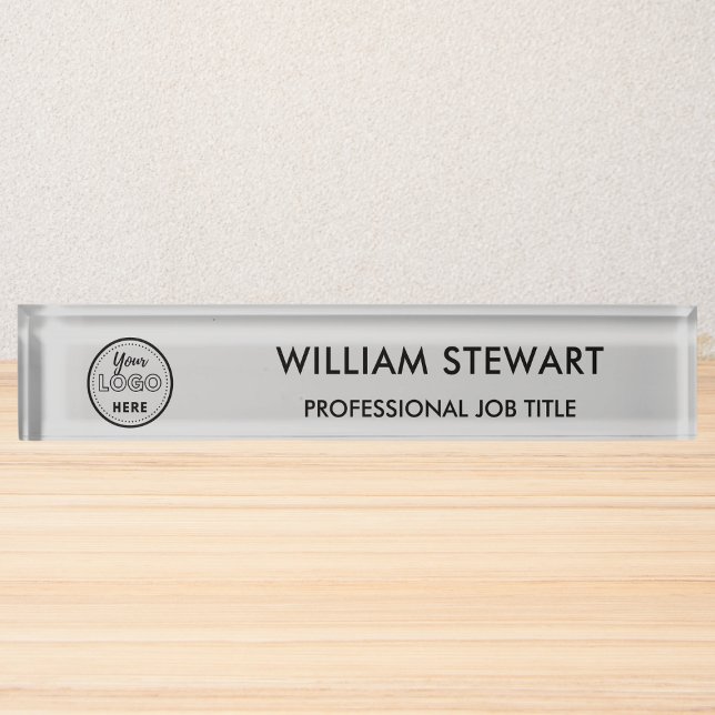 Modern Logo Soft Grey Employee Staff Minimalist Nameplate (Creator Uploaded)