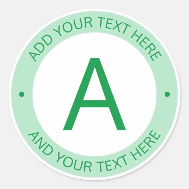 Modern Logo Style Monogram | Green & White Classic Round Sticker (Front)