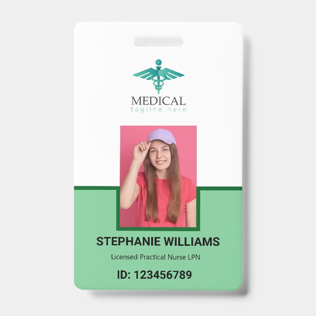 Modern Logo Template Employee Photo Name Nurse ID  Badge (Front)