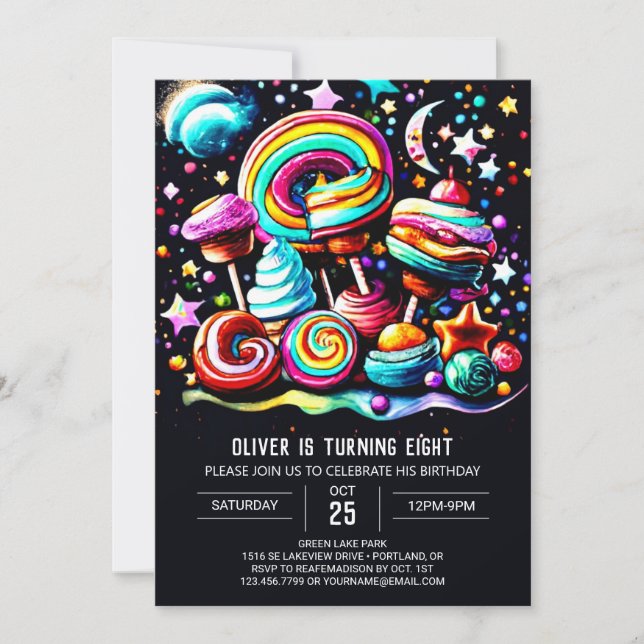 Modern Lollipop Wonderland Birthday Invitation (Front)