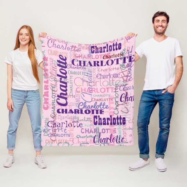 Modern Long Name Graffiti Pink Names Pattern Fleece Blanket (In Situ)
