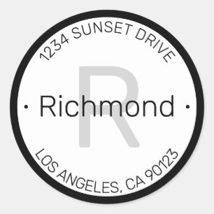 Modern look Black Border & White Return Address Classic Round Sticker