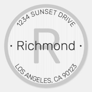 Modern look White Black & Grey Return Address Classic Round Sticker