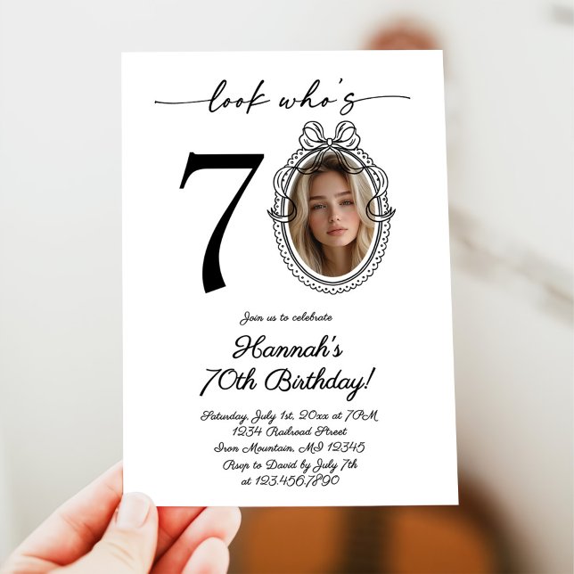 Modern Look Who's 70 Photo Adult Birthday Invitation (Creator Uploaded)