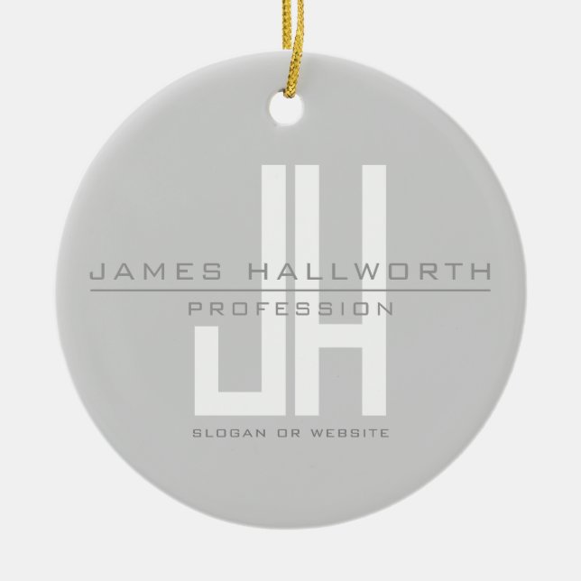 Modern Looking Business Monogram | Grey Ceramic Ornament (Front)