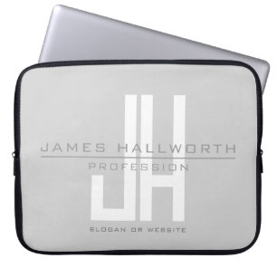 Modern Looking Business Monogram Grey Laptop Sleeve