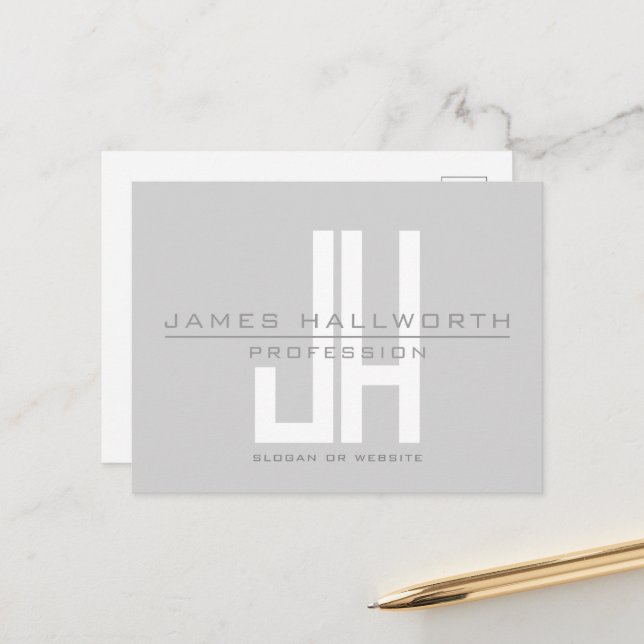 Modern Looking Business Monogram | Grey Postcard (Front/Back In Situ)
