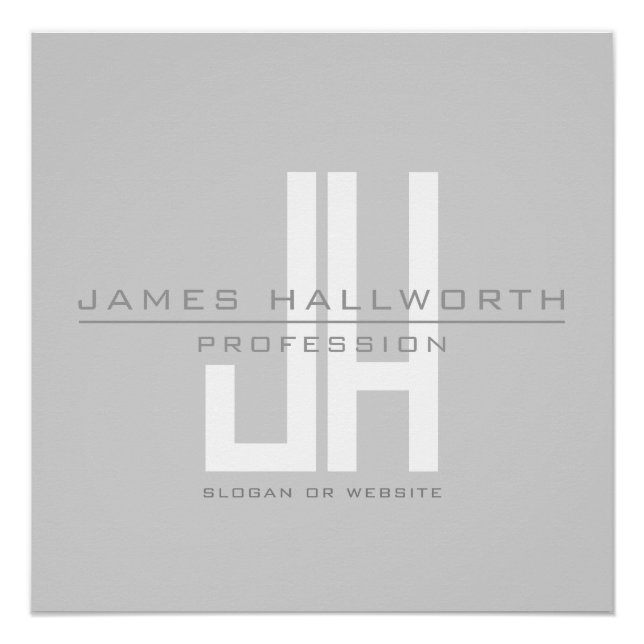 Modern Looking Business Monogram | Grey Poster (Front)