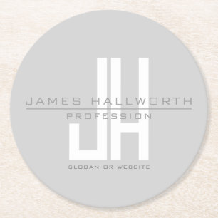 Modern Looking Business Monogram   Grey Round Paper Coaster