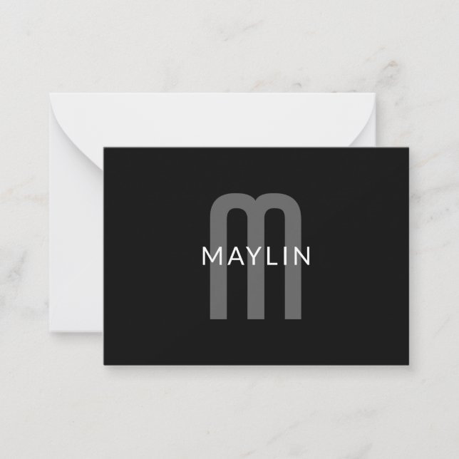 Modern Looking Monogrammed Name | Black Grey White Card (Front)