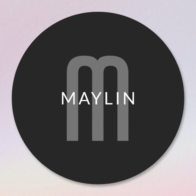 Modern Looking Monogrammed Name | Black Grey White Classic Round Sticker (Creator Uploaded)