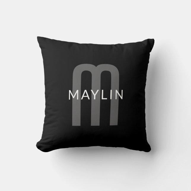 Modern Looking Monogrammed Name | Black Grey White Cushion (Front)